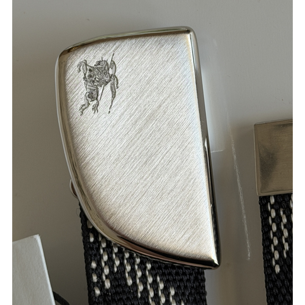Burberry Silver Metal Buckle Shield Webbing Black Belt 90/36 8087708 IT NWT $490 - Picture 10 of 14